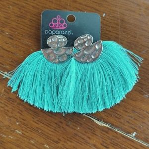 Aqua paparazzi fringe earrings post back